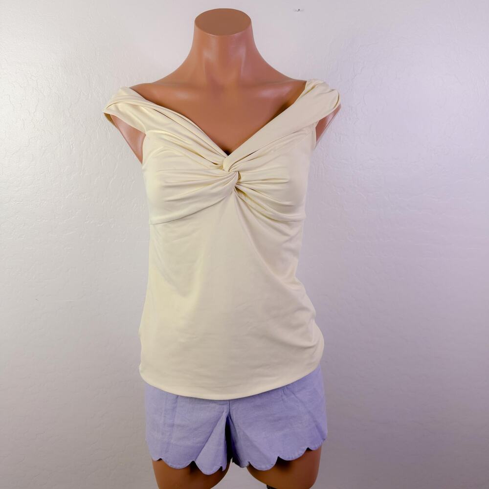 Butter Yellow Twist Knot Off Shoulder Top Size L NEW Y2K 2000s Romcom Coquette